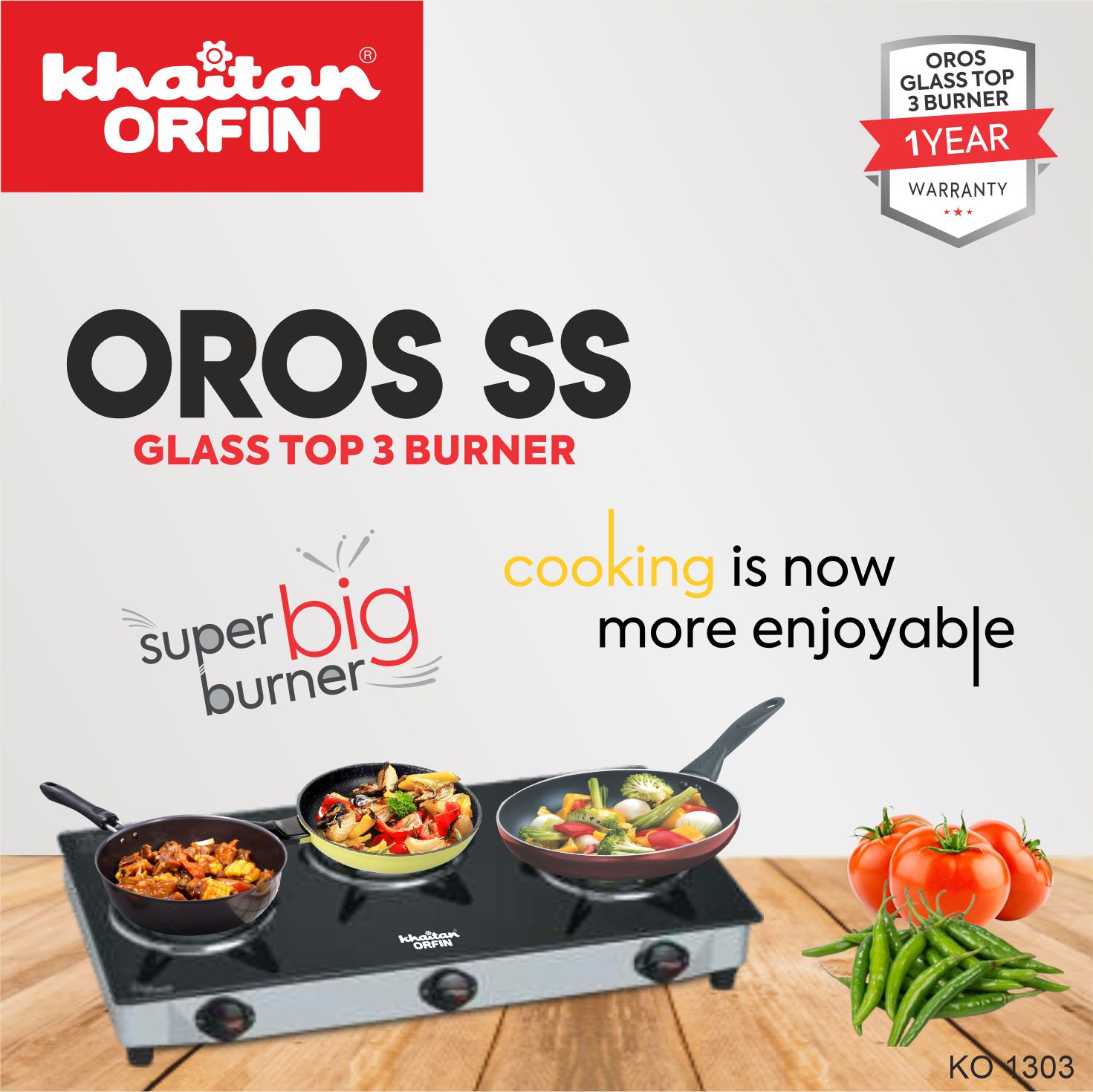 OROS SS GLASS TOP 3 BURNER