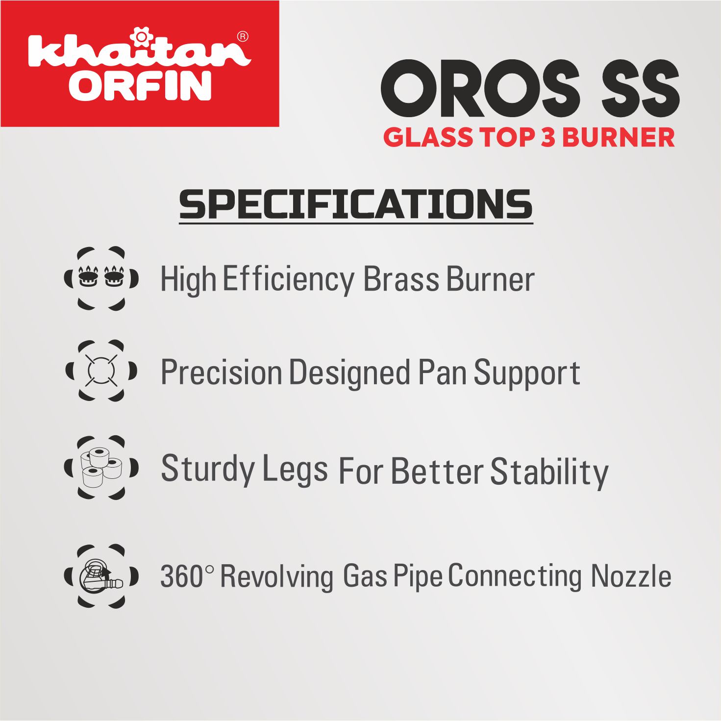 OROS SS GLASS TOP 3 BURNER