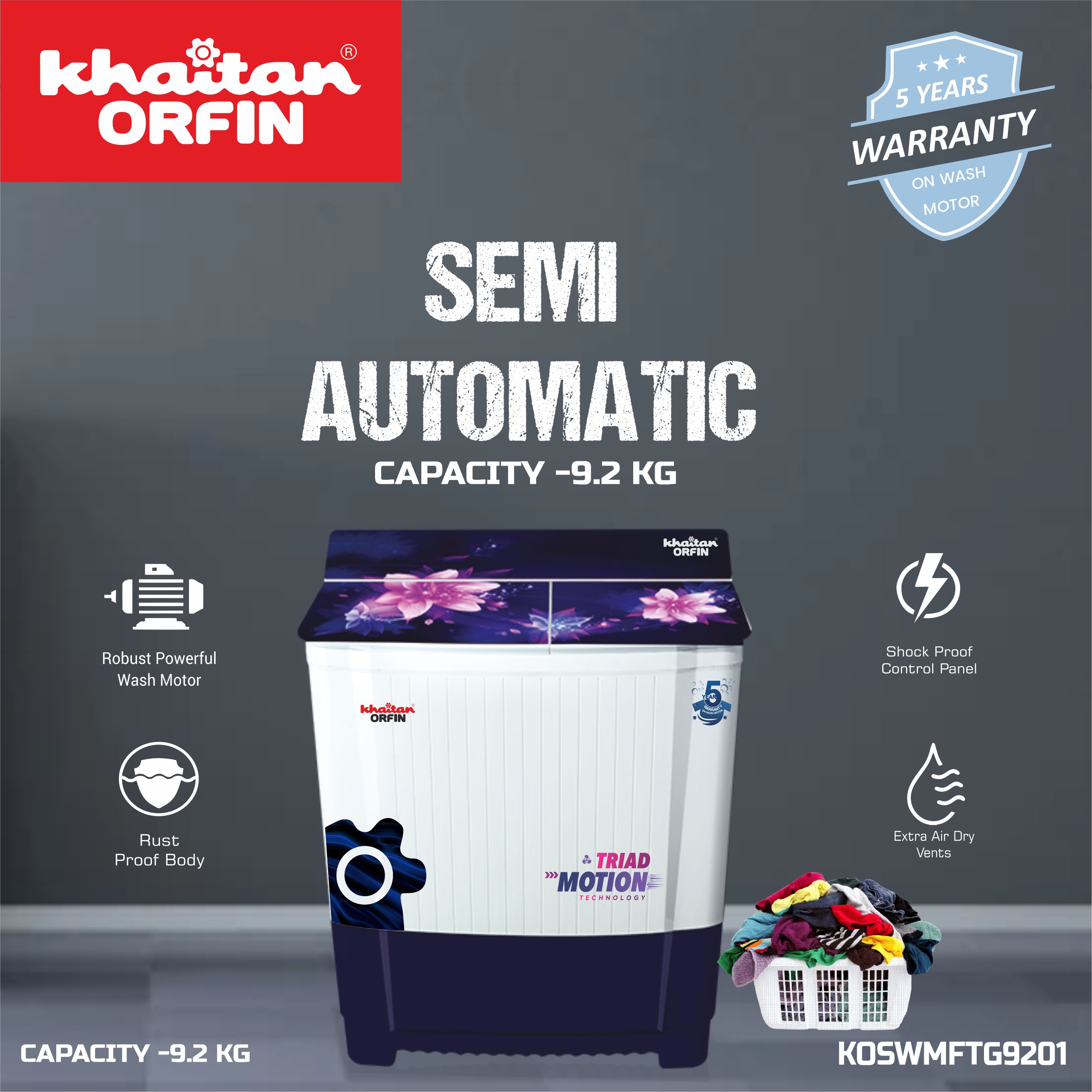 WASHING MACHINE SEMI AUTOMATIC9.2kg