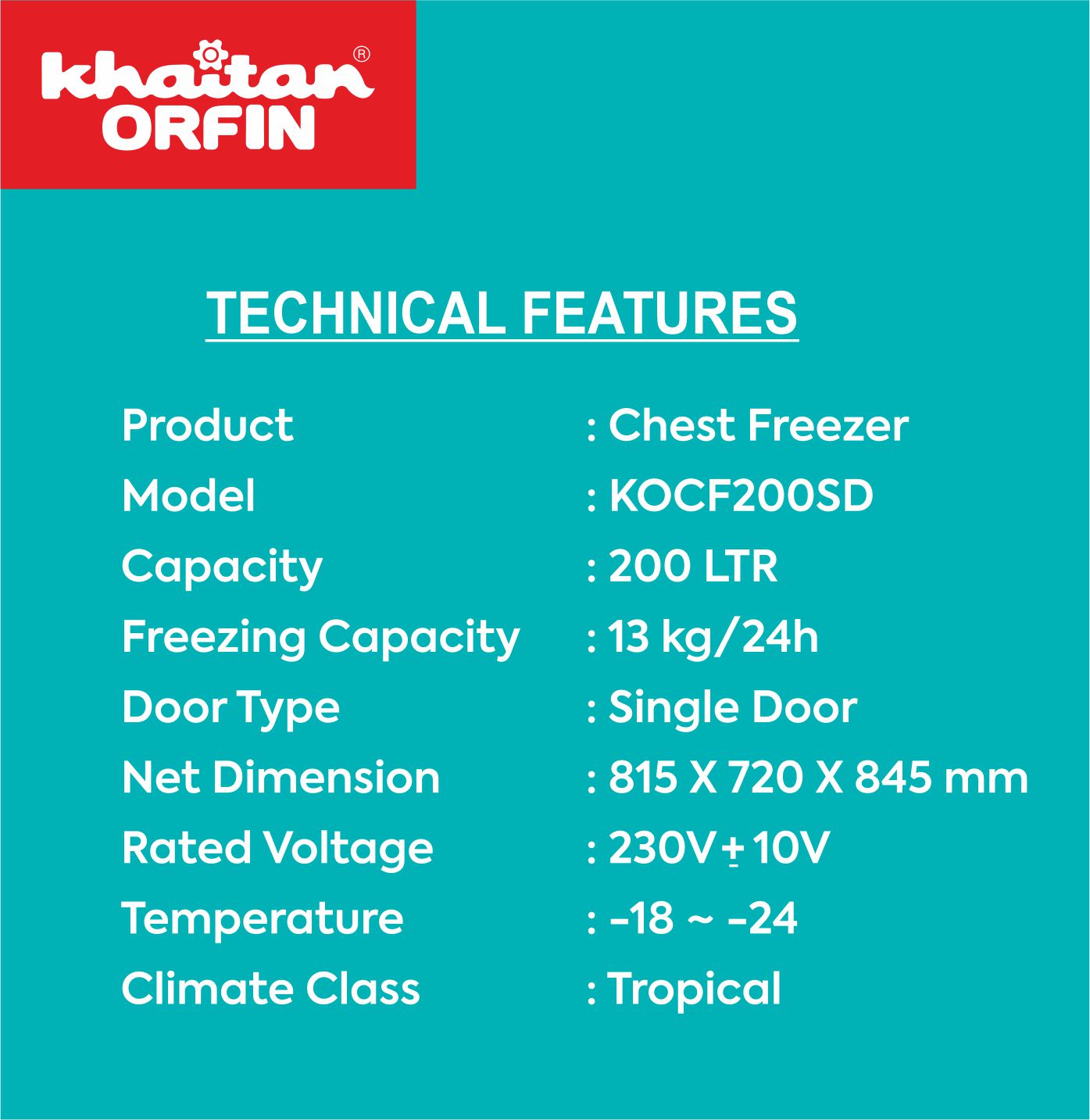 CHEST FREEZER SINGLE DOOR 200LTR