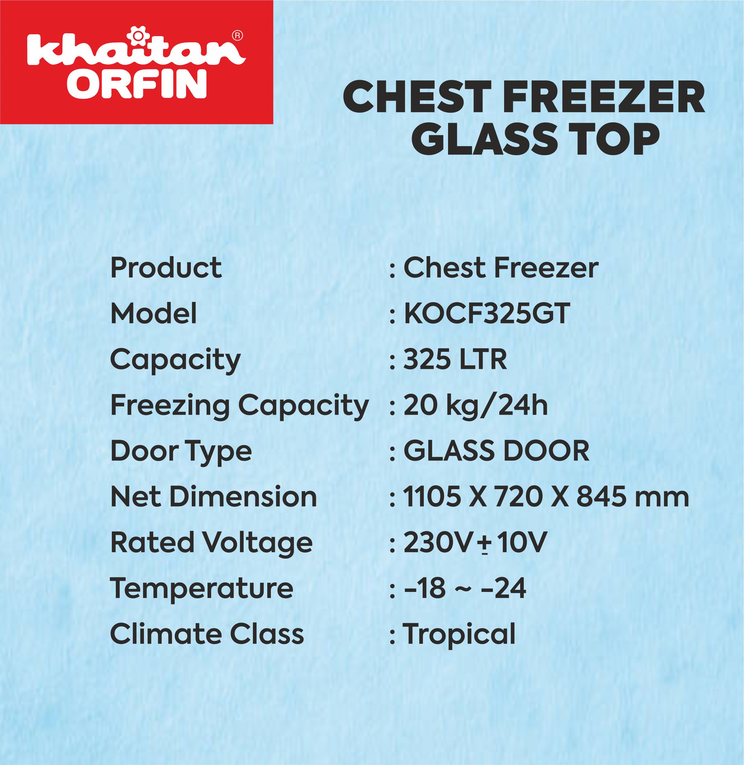 CHEST FREEZER GLASS 325TOP LTR